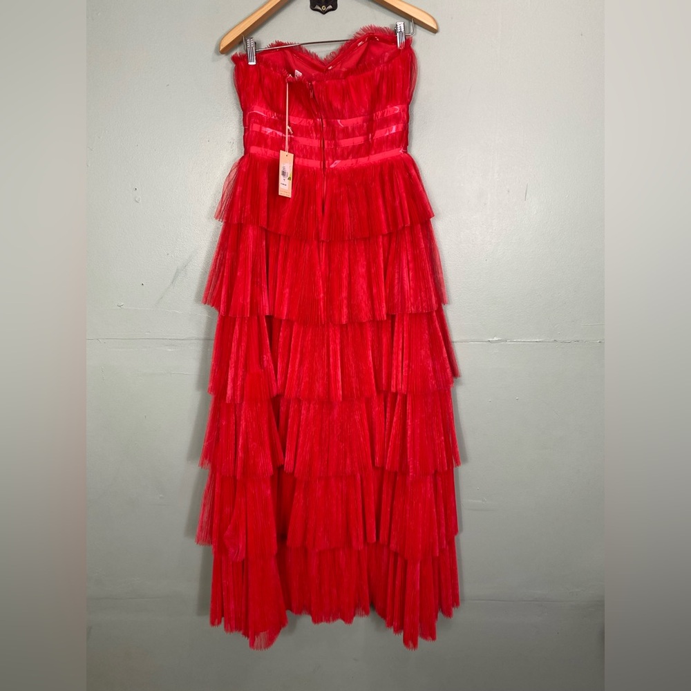 Anthropologie Hutch‎ Evie Strapless Tiered Maxi Dress Red Size 4 Tulle - Picture 4 of 8